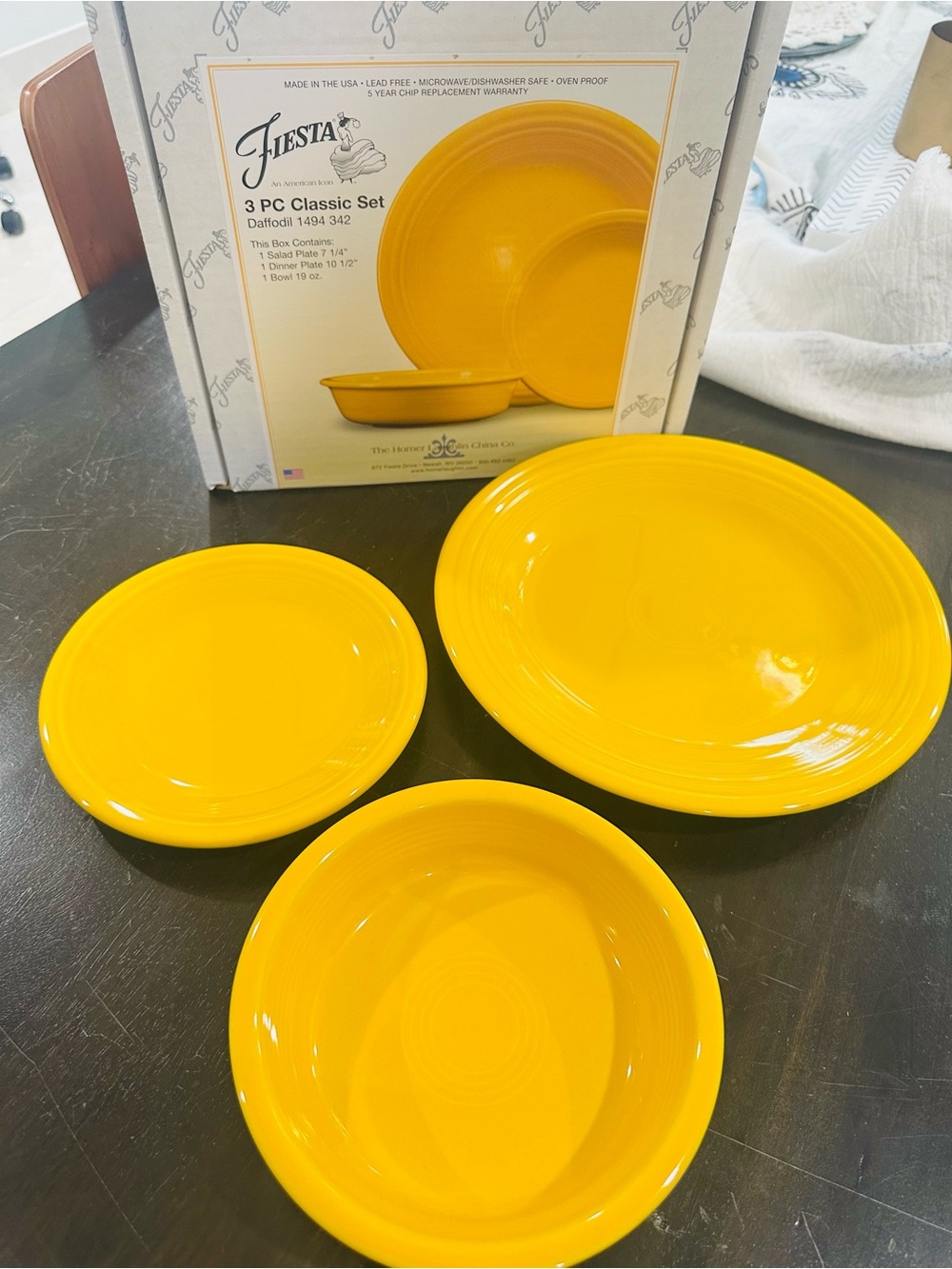 Fiesta Bright Daffodil 3-Piece Rim Classic Dish Set NWT - Picture 4 of 6